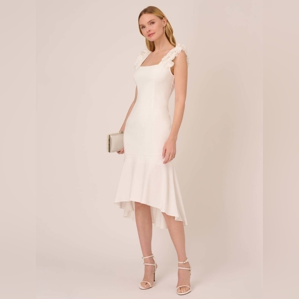Adrianna Papell Satin Crepe High Low Dress - Picture 2 of 11